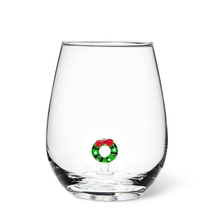 Christmas Wreath Stemless Wine Glass