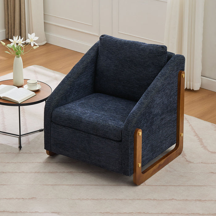 Modern Chenille Upholstered Armchair With Wooden Side Frame