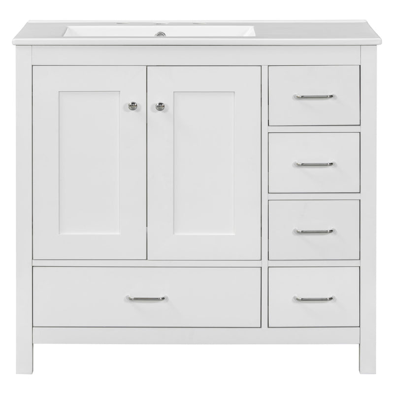 Bathroom Vanity With Sink Combo, 2 Soft Close Doors And 5 Drawers