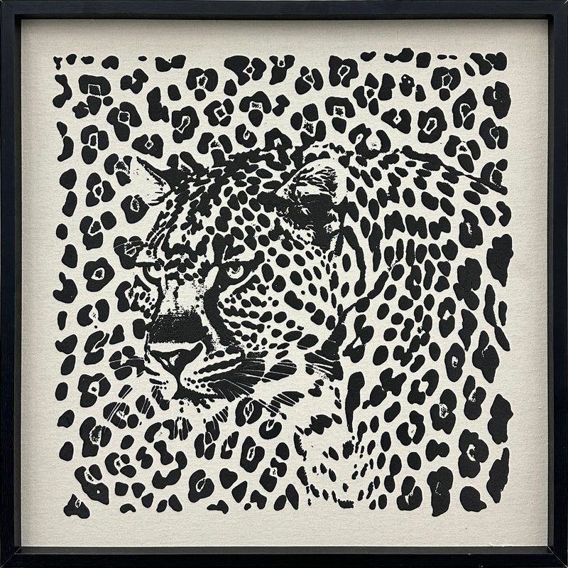 Shadow Leopard Puff Printed Canvas In Frame - Black / Ivory