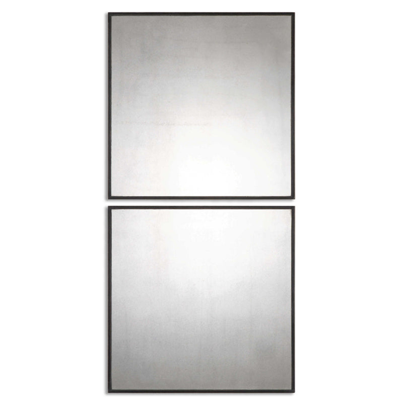 Matty Squares - Antiqued Square Mirrors (Set of 2) - Black