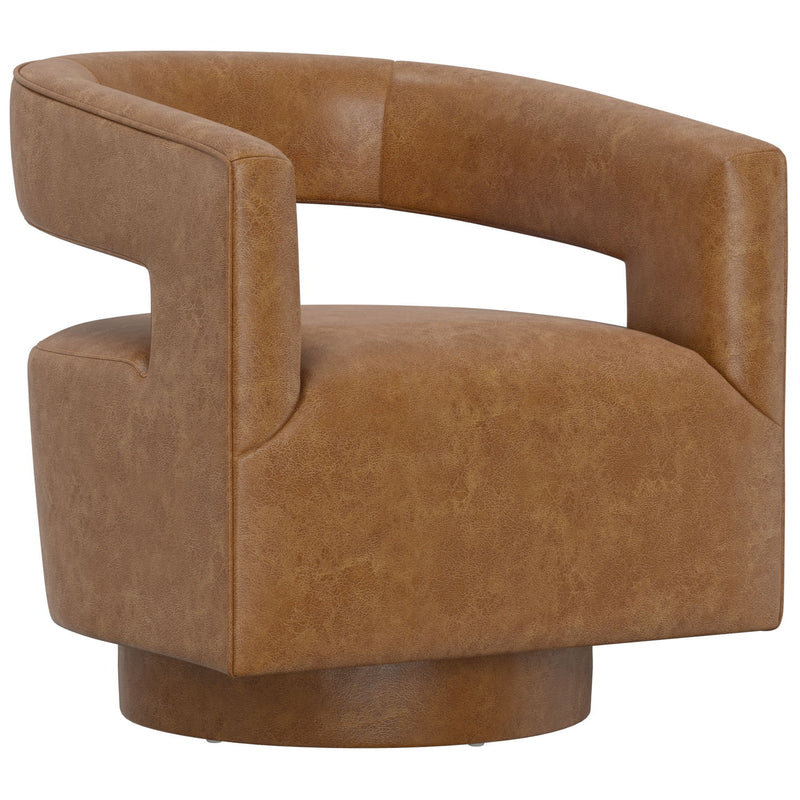 Swivel Accent Chair With Geometric Backrest - Brown
