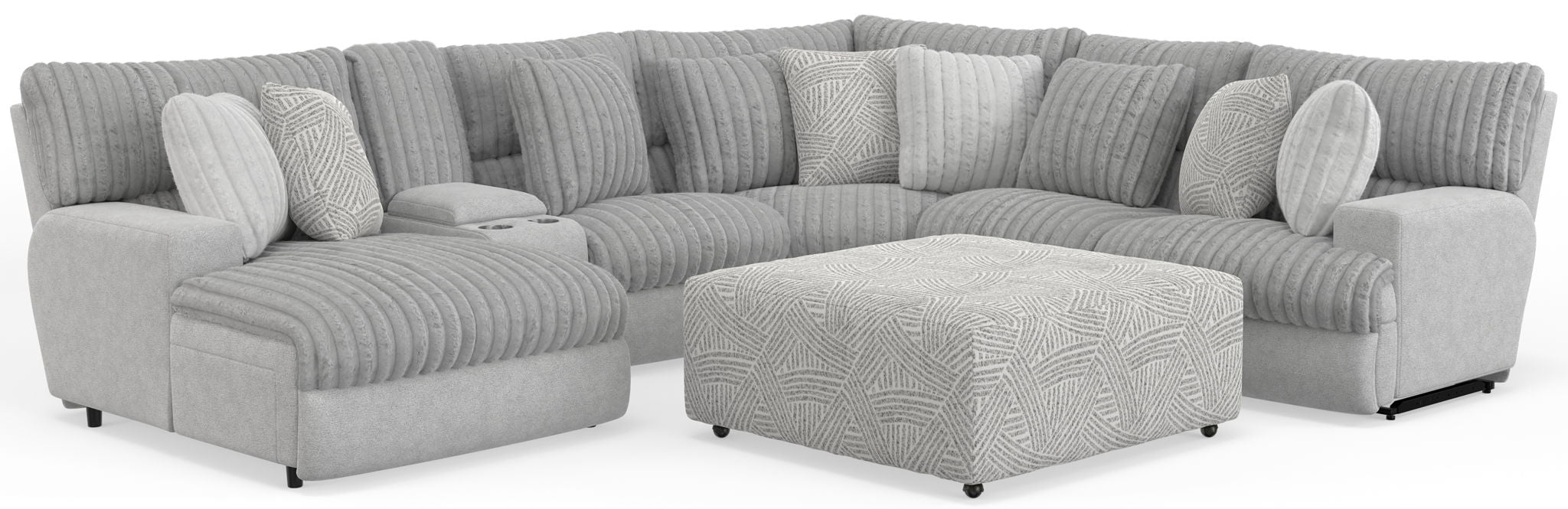 Abraxas - 6 Piece Power Reclining Sectional With Lay-Back Chaise, 2 Reclining Seats, And Included Cocktail Ottoman (LSF Chaise) - Moonstruck