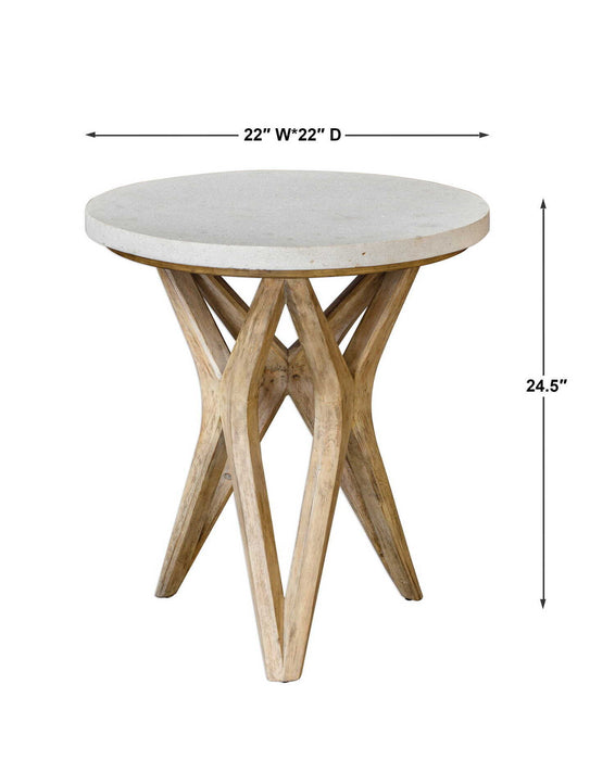 Marnie - Limestone Side Table - White & Light Brown