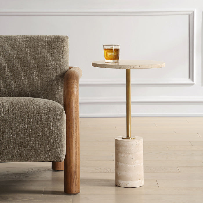 Malya - Travertine Accent Table - Beige