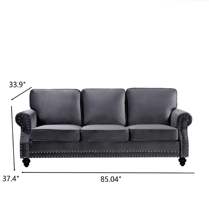 3 Seater Sofa With Nailhead Trim And Turned Legs For Living Room