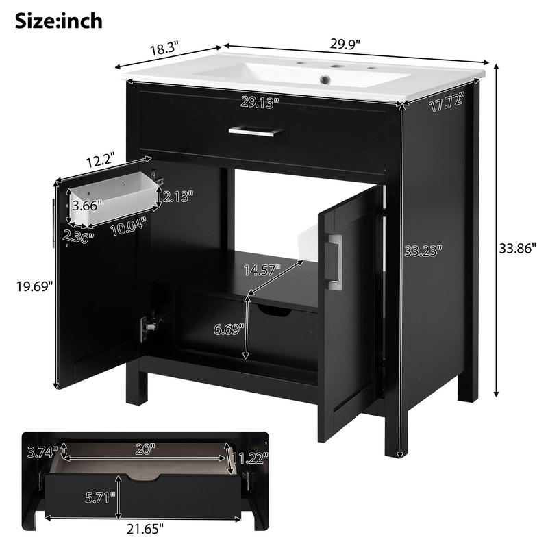 Bathroom Vanity With Sink And Ample Storage, Rectangular Undermount Sink - Black