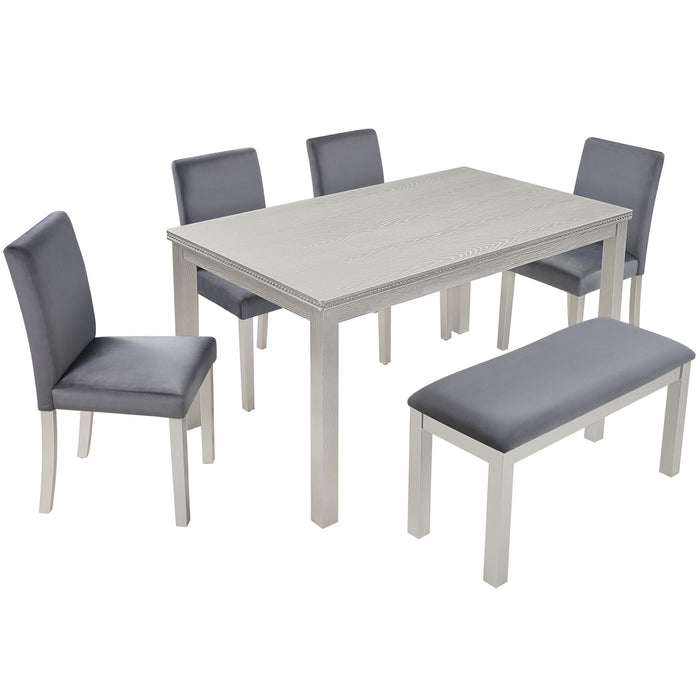 Dining Table Set, Table With A Rectangular Table And Upholstered Chairs