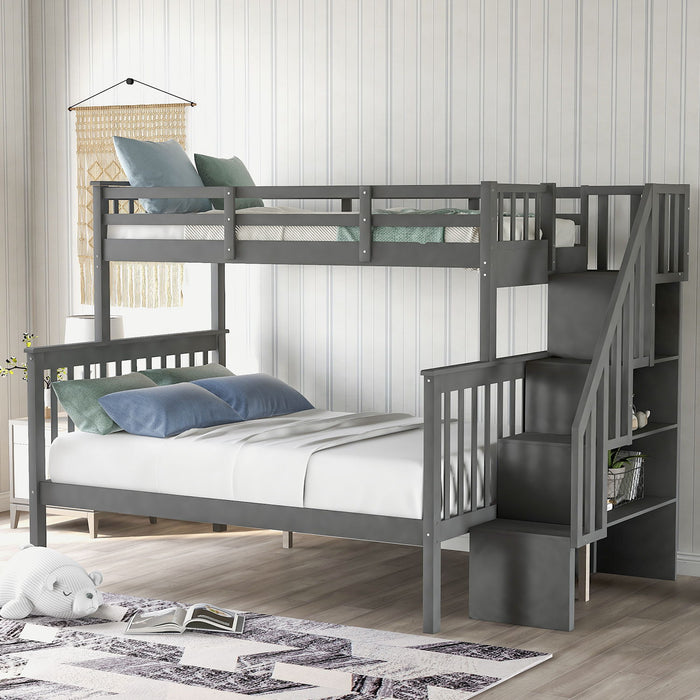Stairway Bunk Bed With Storage And Guard Rail For Bedroom