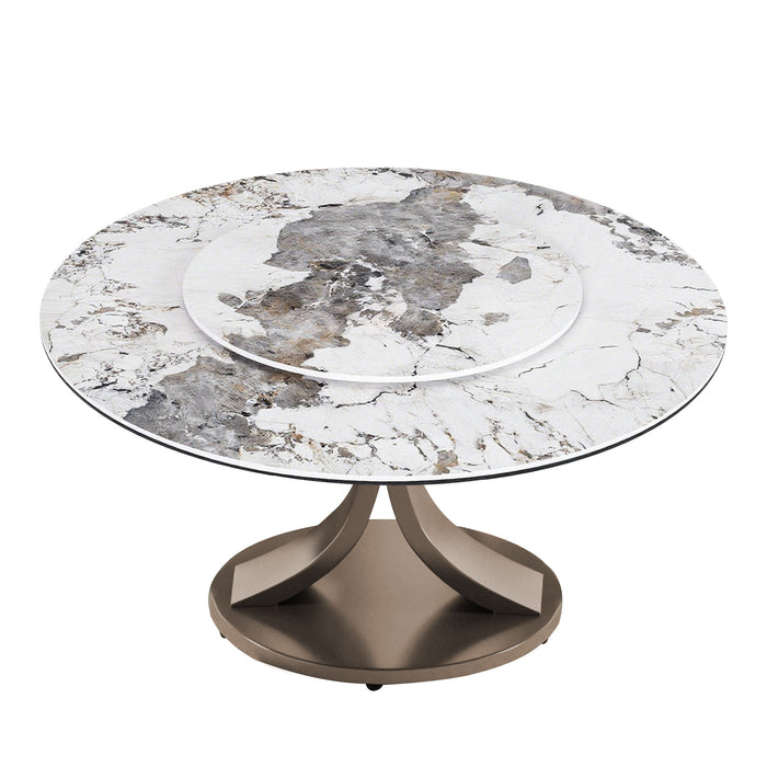 Modern Round Dining Table With 360° Rotating Lazy Susan Scratch & Chairs