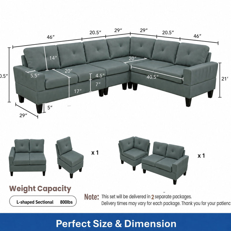 Modular L - Shaped Sectional Sofa 6 Seater 4 Piece Couch With Chaise