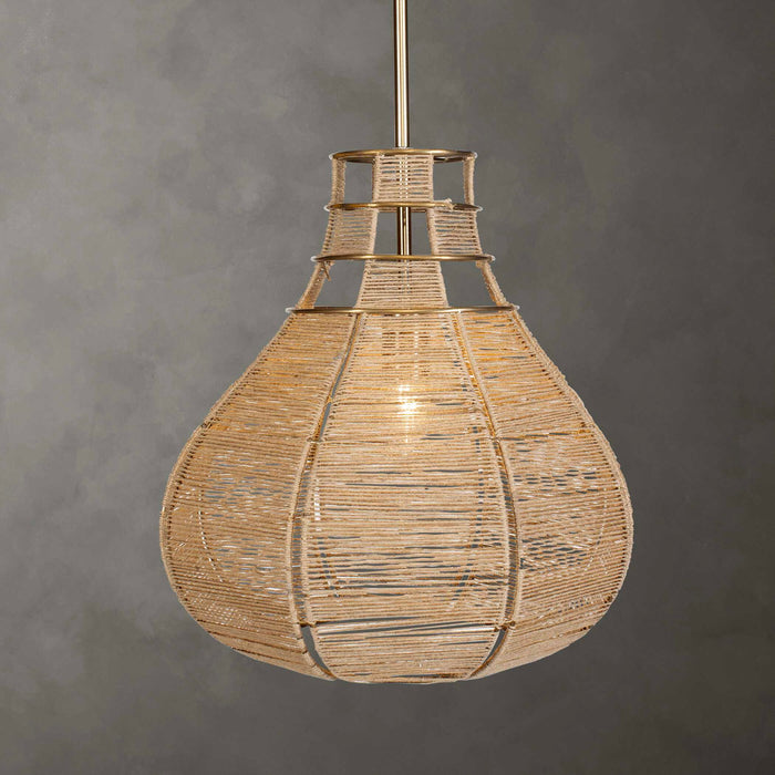 Hestia - 1 Light Natural Rope Pendant - Light Brown