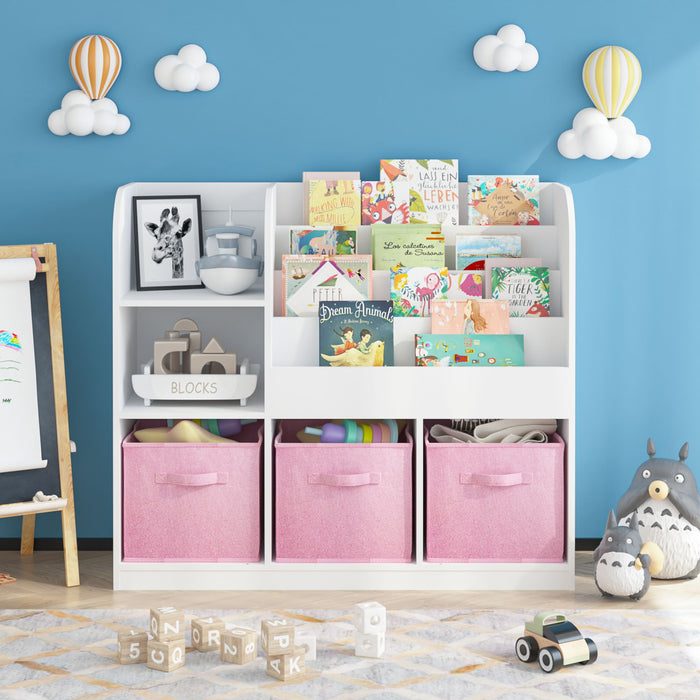 Bookcase And Bookshelf With 3 Collapsible Drawers, Multifunctional Display Stand