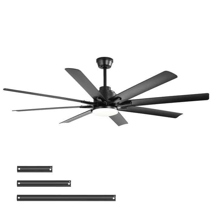Ceiling Fan With Light 8 Blades, 18W LED 3 Color Dimmable Light, For Living Room & Bedroom - Matte Black