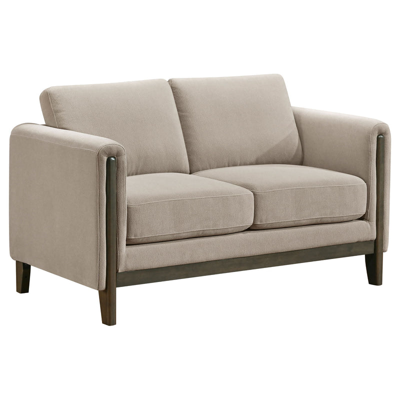 Fisher - Upholstered Panel Arm Loveseat - Taupe