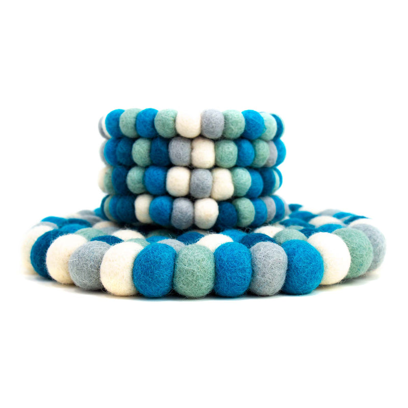 Ice Blue Felt Ball Trivet
