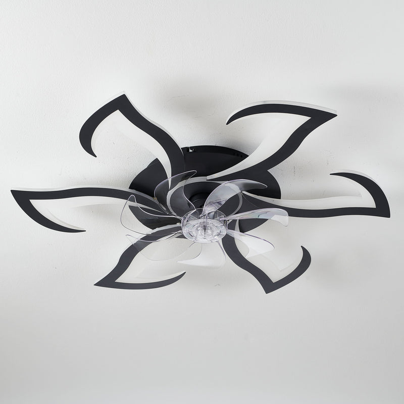 Flower Ceiling Fan With LED Dimmable Light, Flush Mount Ceiling Fan With Remote Control, Low Profile Design, 6 Speeds, Timing Function