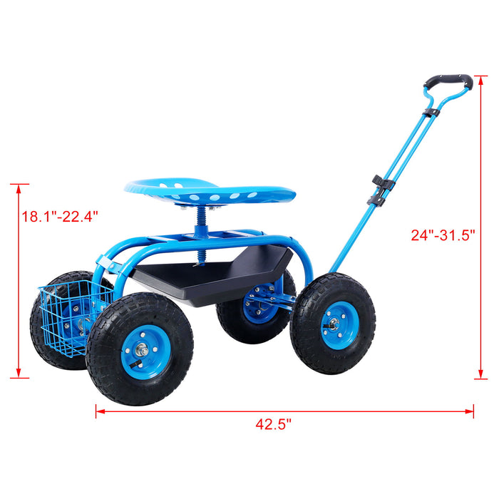 Rolling Garden Scooter Cart Seat With Wheels, 360 Swivel, Tool Tray