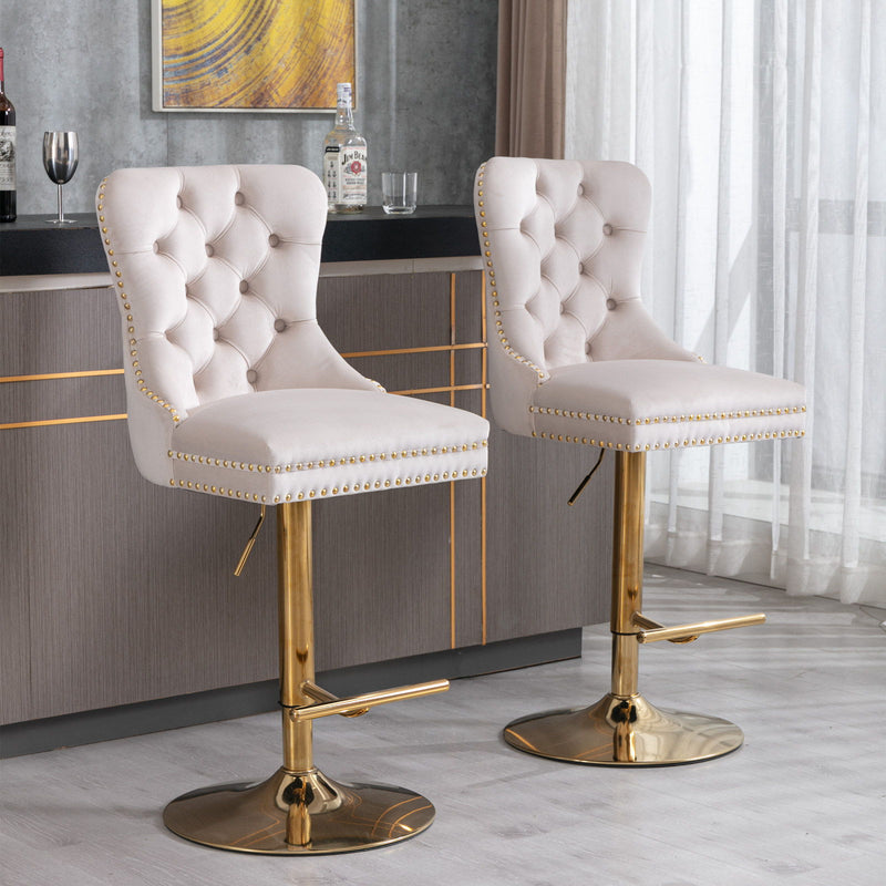 Thick Swivel Barstools Adjusatble Seat Height From 25-33", Modern Upholstered Bar Stools With Backs Comfortable Tufted For Home Pub And Kitchen Island (Set of 2)