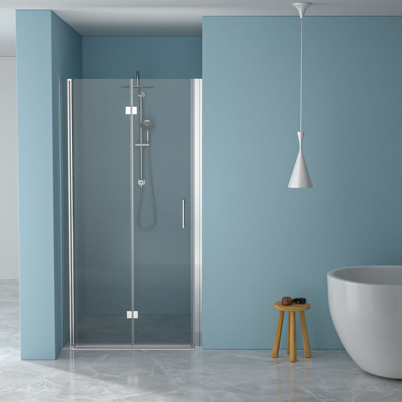 Bi Fold Frameless Shower Door With Tempered Glass,1 / 4" Thickness - Chrome