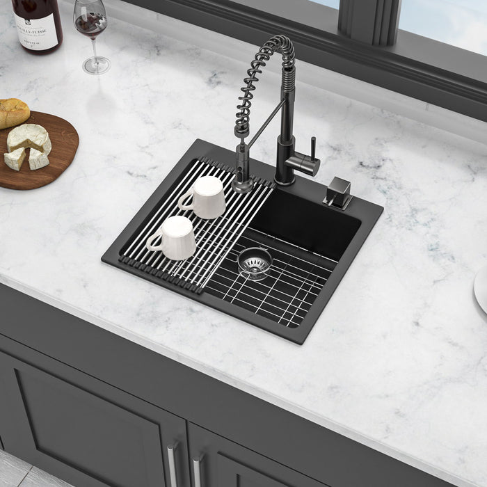Quartz Kitchen Sink, Granite Composite, Drop In Sink With Durable Design