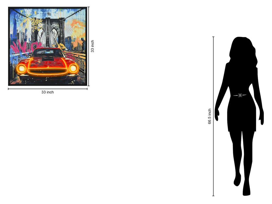 "Urban DrIVe" Hand-Embellished LED In Frame - Black / Neon