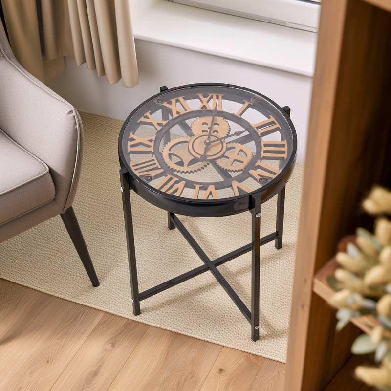 Roman Numeral Clock Display Retro End Table