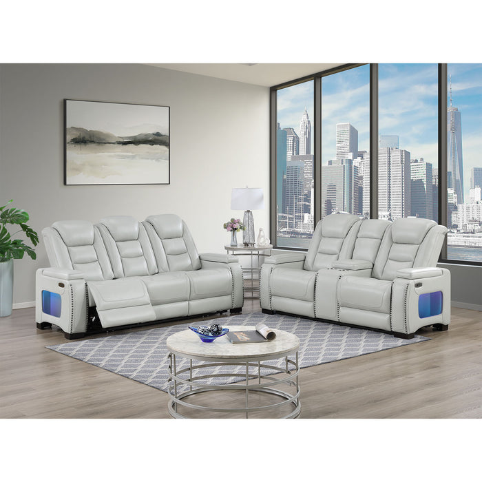 Power Sofa With USB LED Headrest, Bookshelf Arms, And Storage - Gray