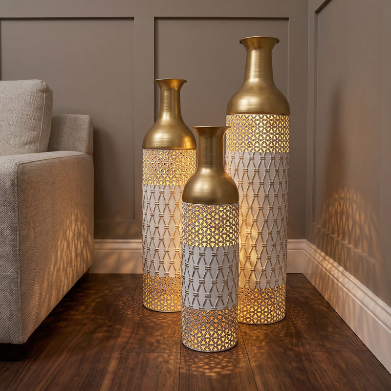 Tall Floor Vase Decorative Vase, Home Accent Decor (Set of 3) - White / Gold
