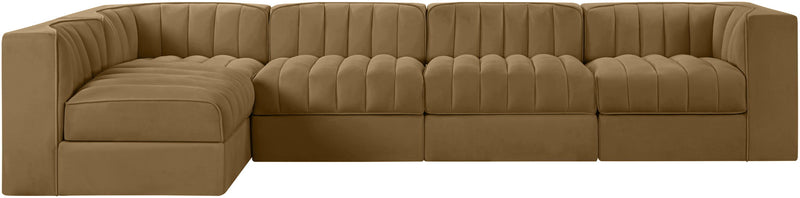 Rummi - Velvet Performance Fabric Upholstered 5 Piece Modular Sectional, L-Shaped (Right)