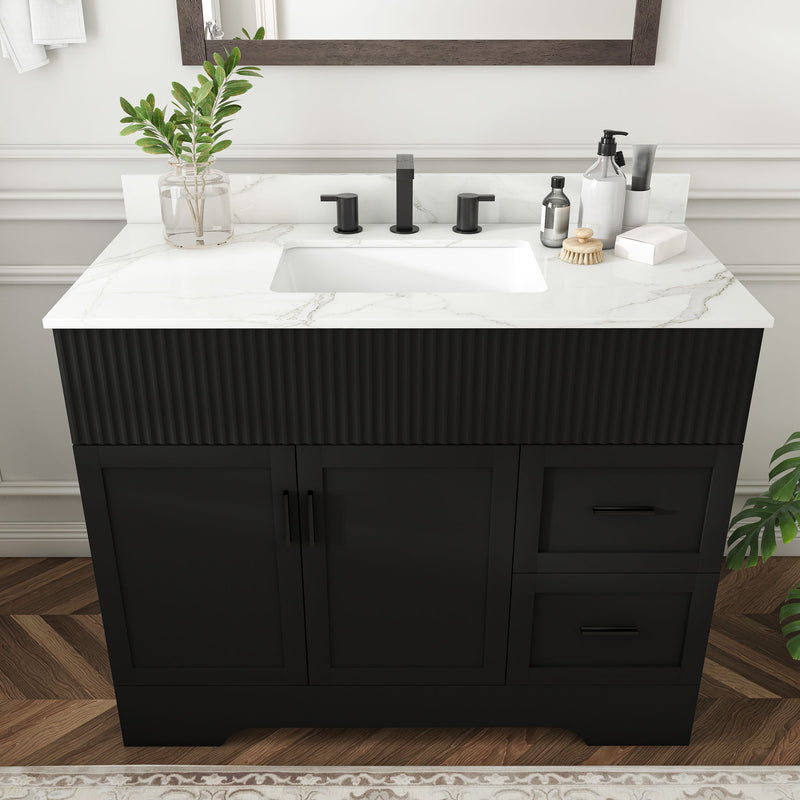 Bathroom Vanity Set, Fluted Cabinet, 3 Faucet Holes, Sink Included - Black