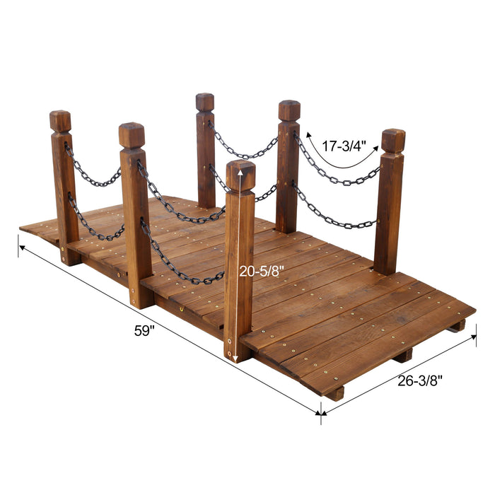 Wooden Arc Footbridge With Chain Railings For Backyard Creek Stained 5 Ft - Brown