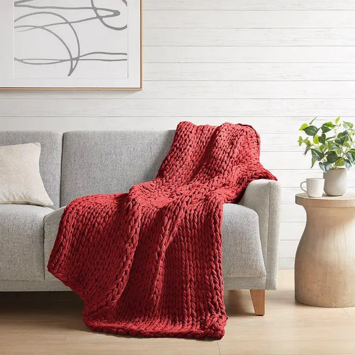 Handmade Chunky Double Knit Throw | 50x60 | Red