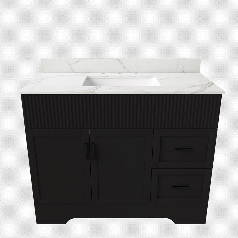Bathroom Vanity Set, Fluted Cabinet, 3 Faucet Holes, Sink Included - Black
