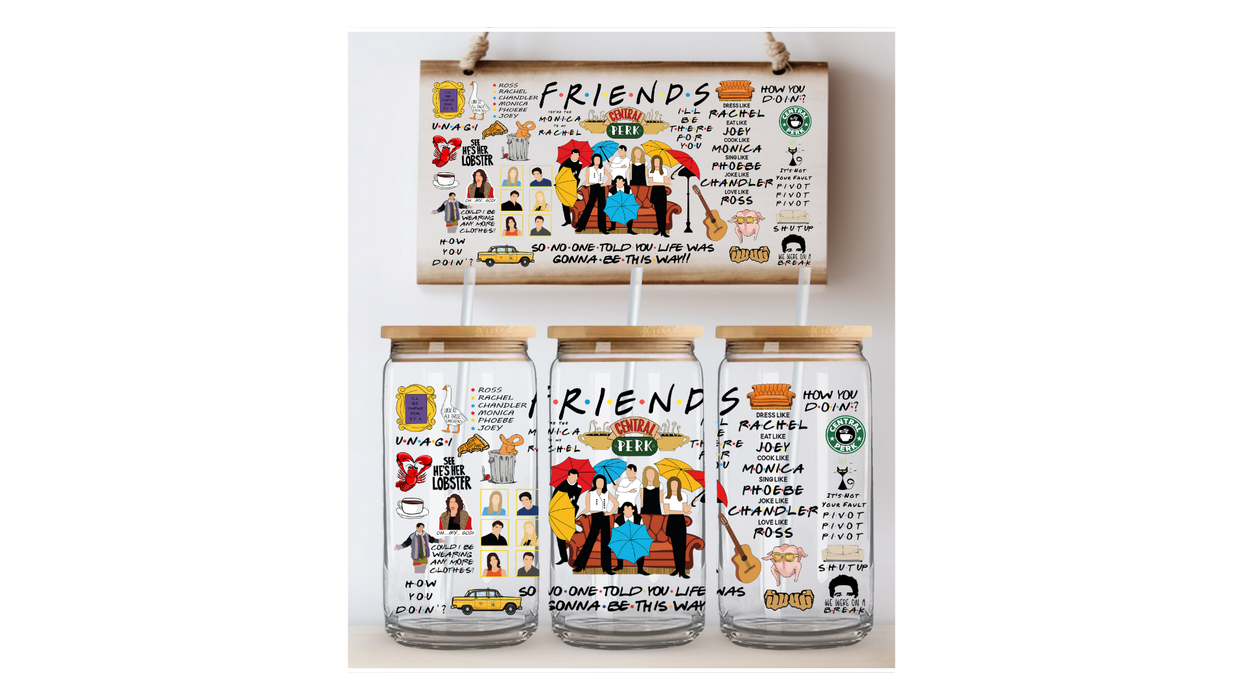 16 oz Iced Coffee Glass Can - FRIENDS INSPIRED COLLAGE