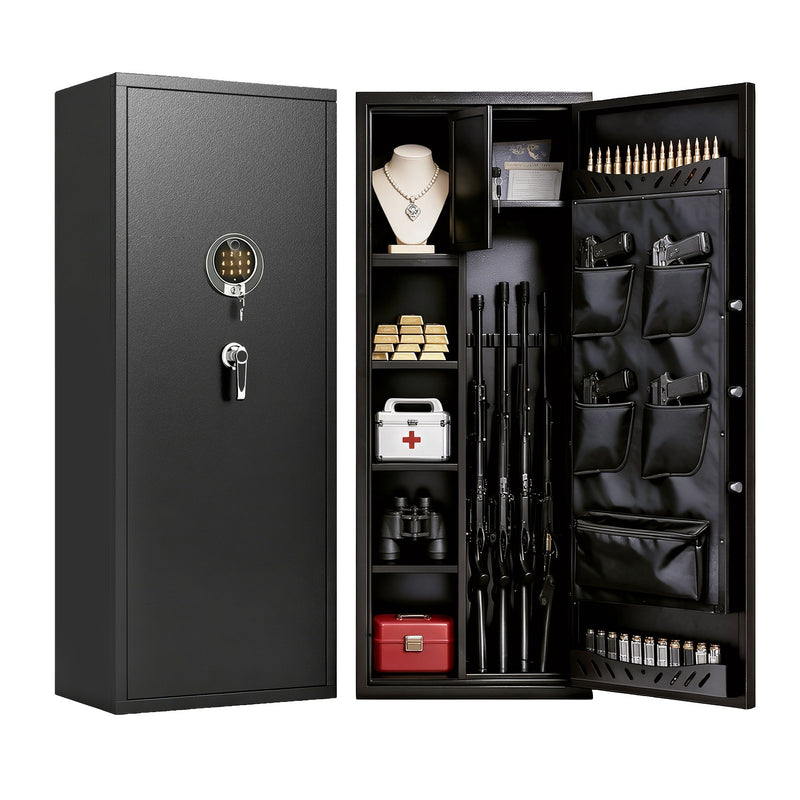 Rifle Safe, Biometric & Keypad Lock, Adjustable Gun Racks With Built In Alarm System