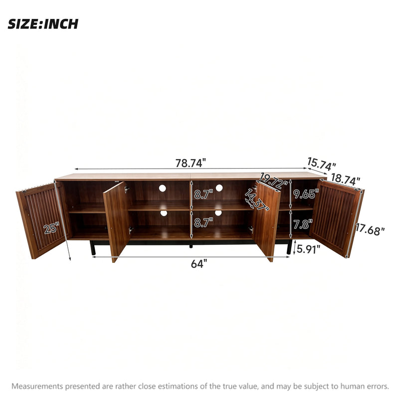TV Stand, Media Console & Soft Closing Hinges, Adjustable Shelves, Slatted Doors - Walnut