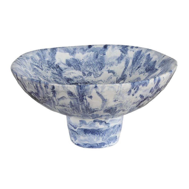 Indigo - Marble Pedestal Bowl - Blue,White
