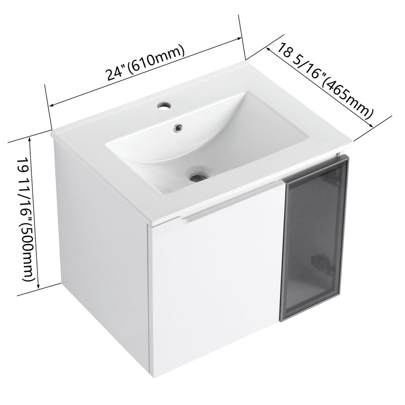 Wall Mounted Bathroom Vanity With Sink, 2 Soft Close Doors, Cabinet & Half Door