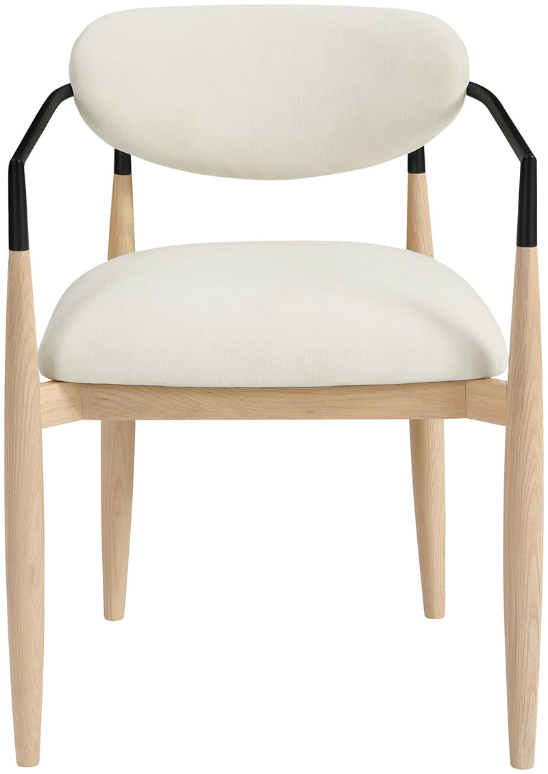 Riccio - Performance Fabric Upholstered Dining Arm Chair (Set of 2) With Light Brown Legs - Cream