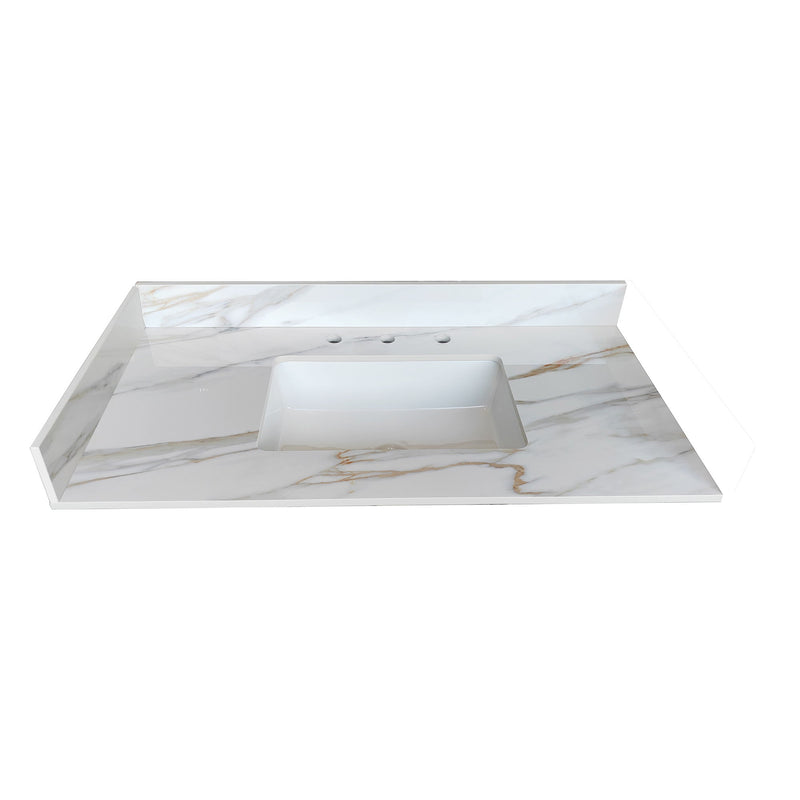 Sintered Stone Bathroom Vanity Top With 4" Backsplash And 22" Sidesplash - Carrara White