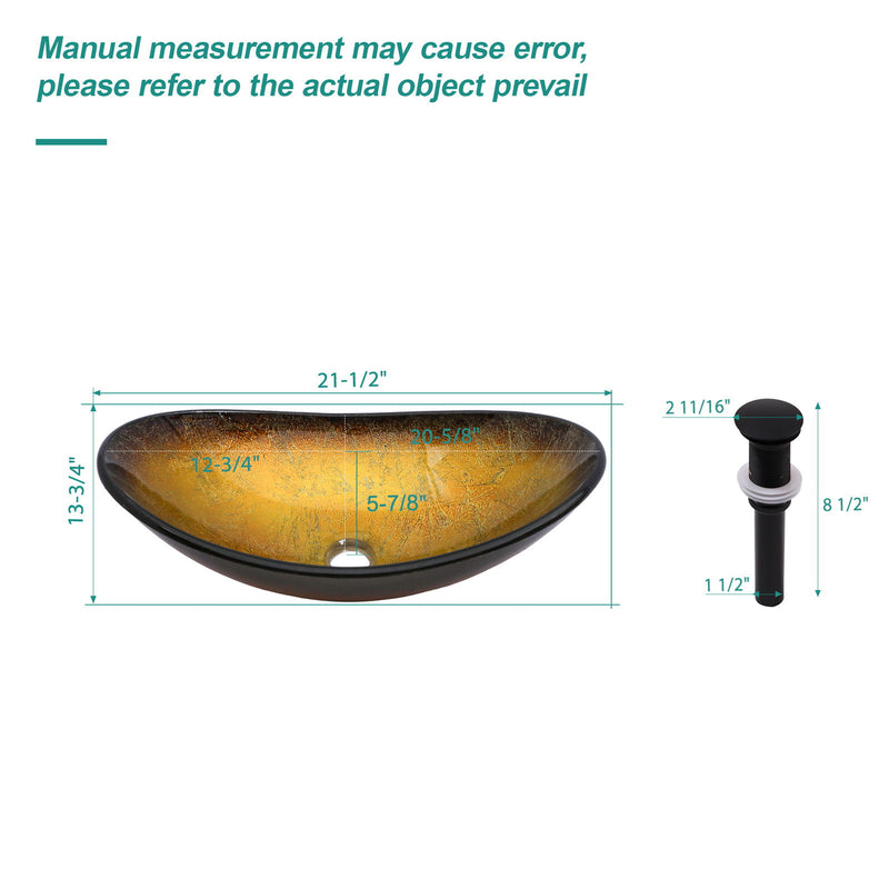 Vessel Sink With Pop Up Drain, Boat Shape Above Counter Bathroom Sink - Gold