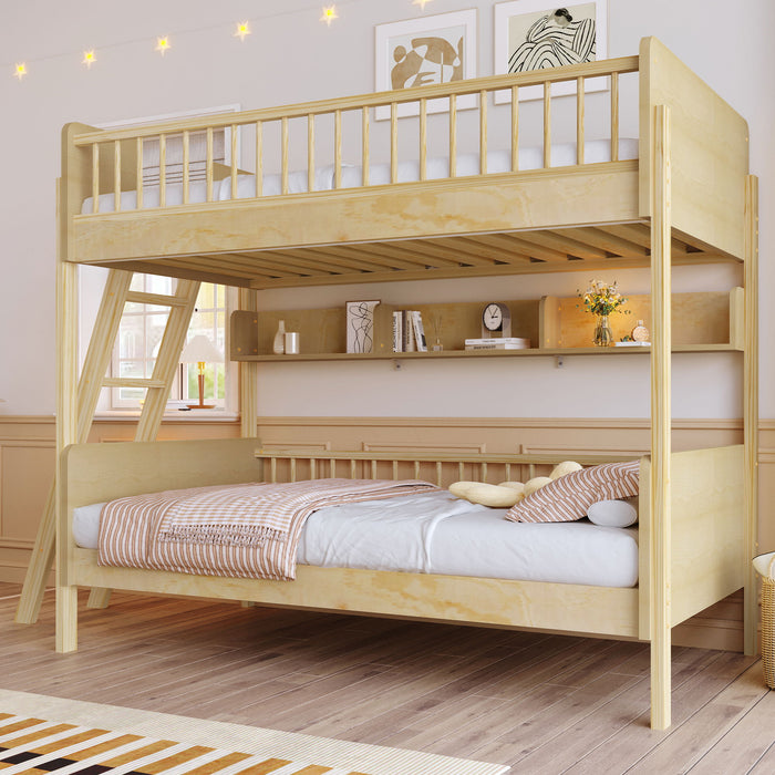 Bunk Bed With 3 Storage Shelves, Adjustable Ladder Left Or Right
