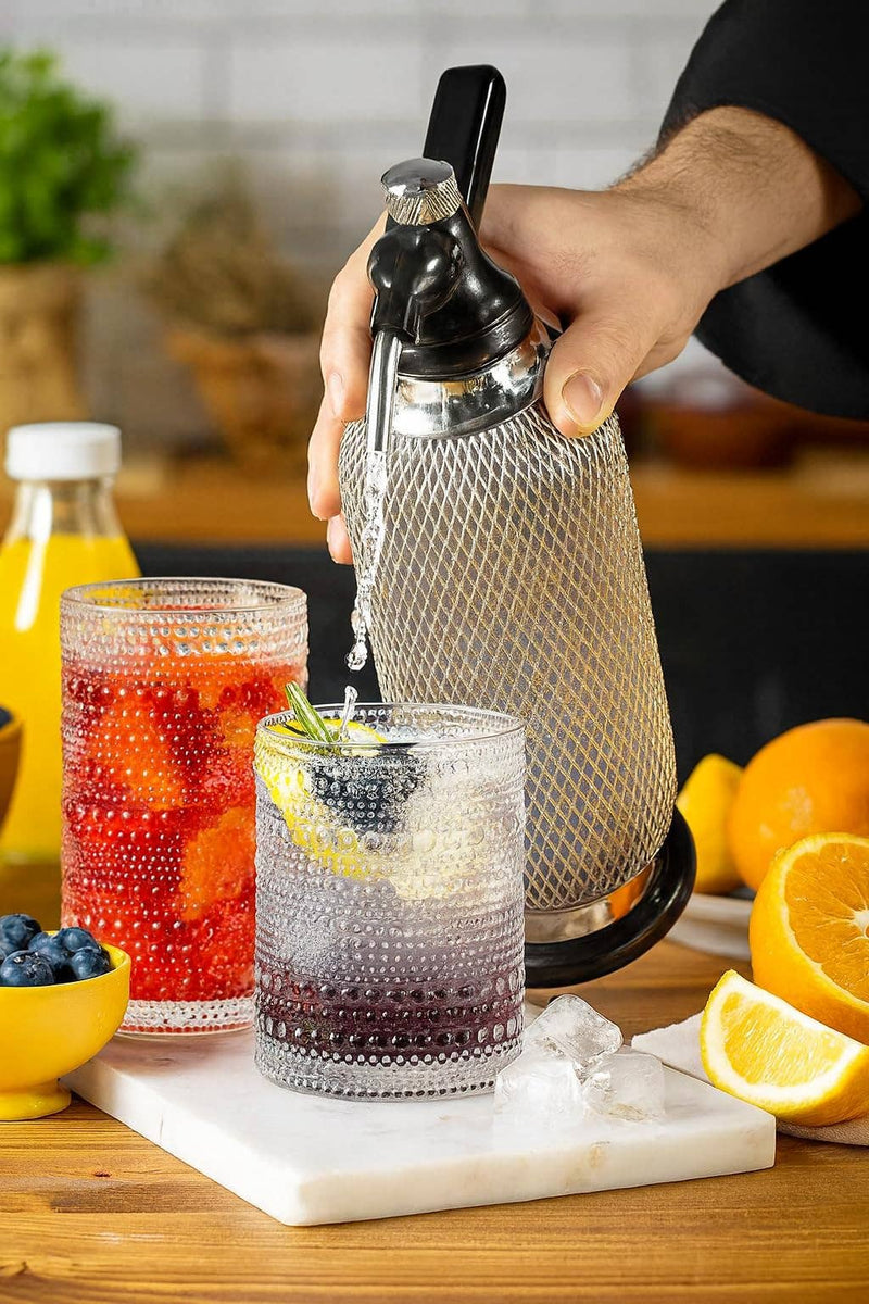 Hobnail Drinking Glasses with Straws |Clear Colors |Set of 6