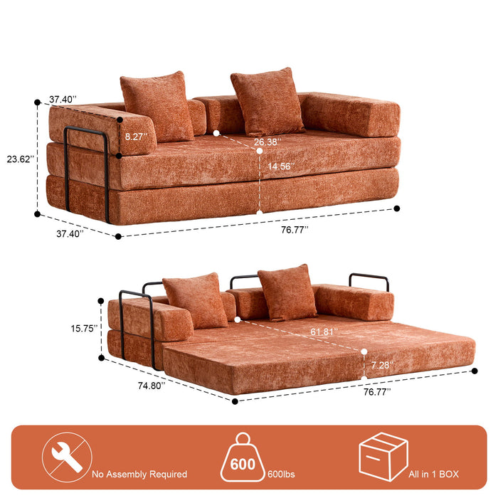 Convertible Floor Sofa Bed With Pillow Back Support Armrest