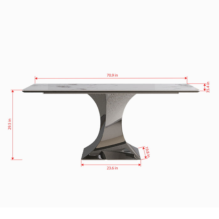 Modern Rectangular Dining Table For 6 - 8, Plated Hourglass Base
