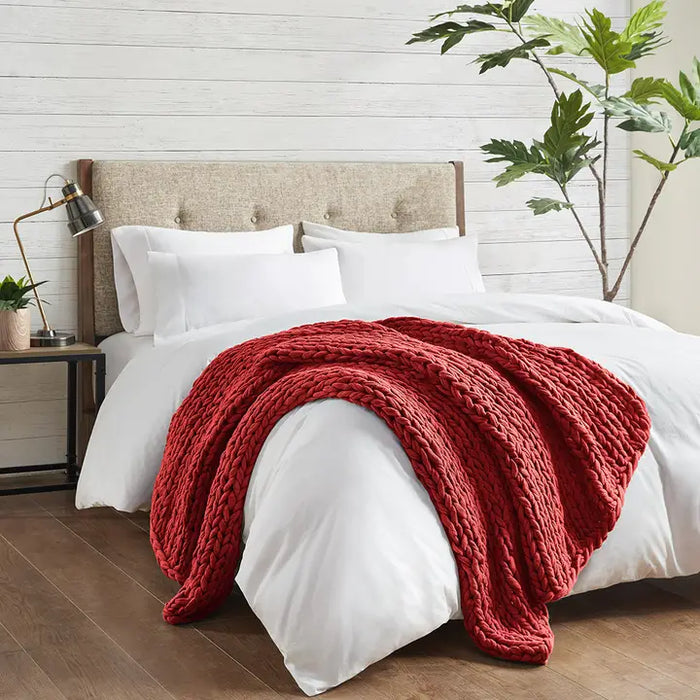 Handmade Chunky Double Knit Throw | 50x60 | Red