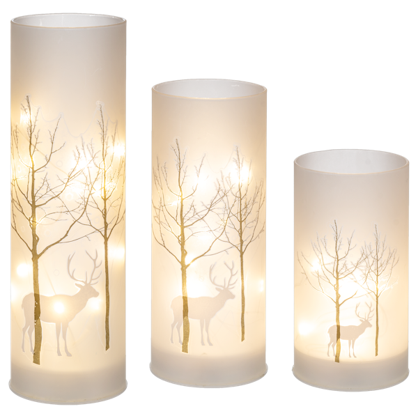 LED Light Up Frosted Birch Tree w/Reindeer Pillar