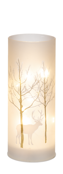 LED Light Up Frosted Birch Tree w/Reindeer Pillar