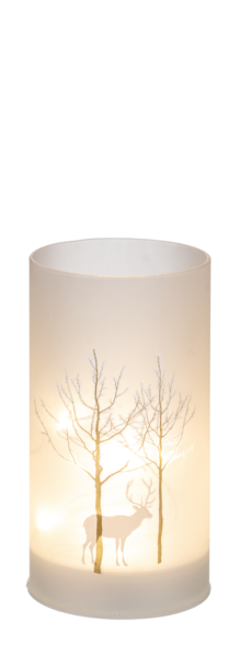 LED Light Up Frosted Birch Tree w/Reindeer Pillar